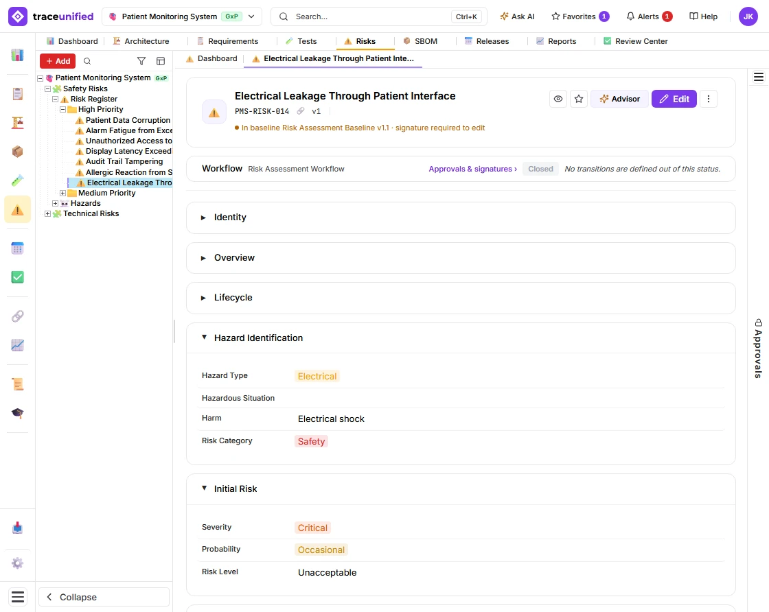 traceunified Risk view