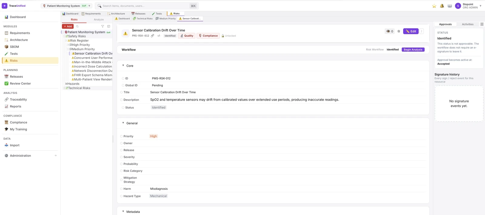 TraceUnified Risk view