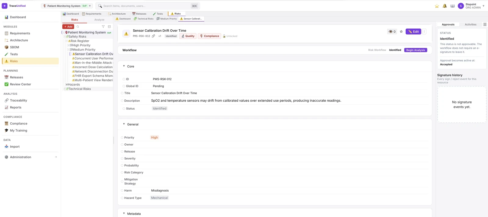 TraceUnified Risk view